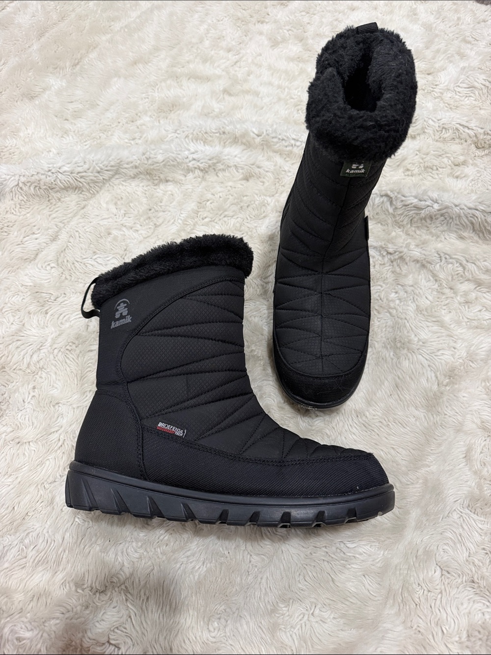Kamik Women's Black Quilted Faux-Fur Winter Pull-On Boots Size 7